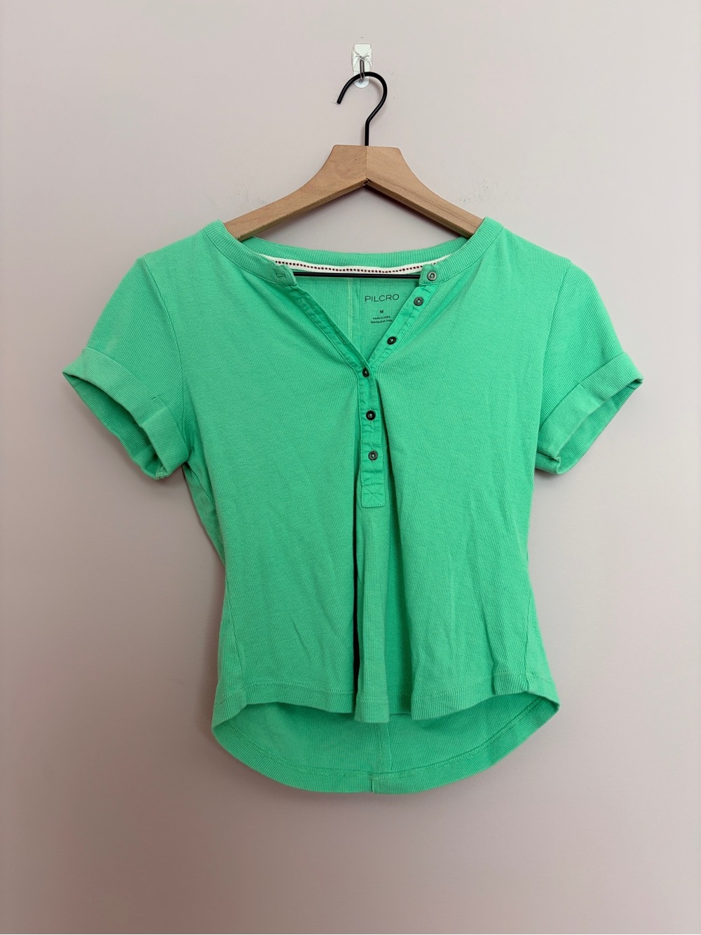 Pilcro Henley Baby Tee Green Medium